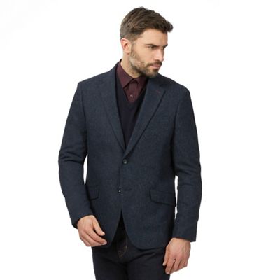 Big and tall navy textured blazer with wool